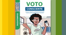 Capa da revista de passatempo Coquetel sobre educação democrática. Arte: Secom/TSE