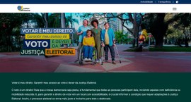Print da homepage da Página da Acessibilidade do TSE, mostrando pessoas com deficiência em uma p...
