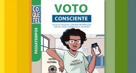 Capa da Revista Coquetel Voto Consciente, mostrando a ilustração de uma jovem eleitora na seção ...