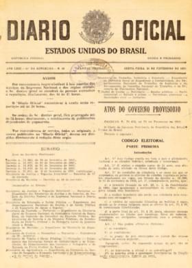 Imagem 2.8.1-editado.jpg com a legenda <em>Código Eleitoral de 1932, publicado no Diário Oficial da União,</div> 26/2/1932. <br /><strong>Câmara dos Deputados</strong>