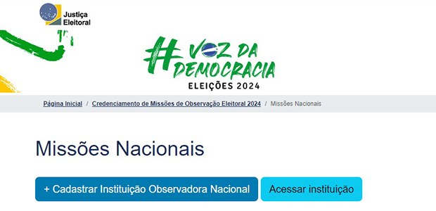 08.07.2024 - A página de cadastramento para as Missões de Observação Eleitoral Nacional recebe inscrições 08.07.2024 - A página de cadastramento para as Missões de Observação Eleitoral Nacional recebe i...