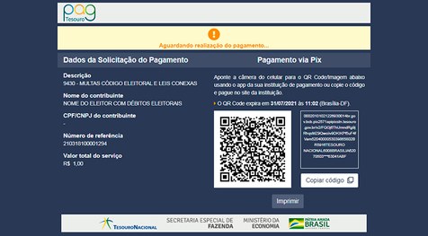 Ao escolher pagar via Pix, serão gerados um QR Code e um código