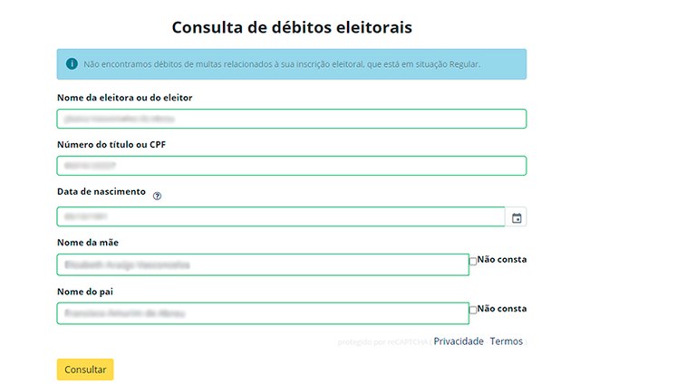 Caso não sejam identificadas multas, eleitor será comunicado de que inscrição eleitoral está reg...