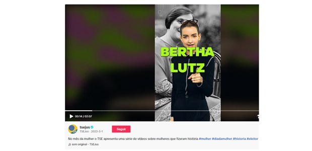 foto: reprodução Tiktok Bertha Lutz/TSE - 10.01.2024