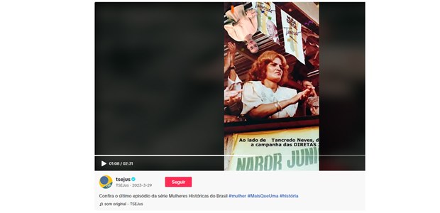 foto: reprodução Tiktok mulheres históricas ultimo episódio/TSE - 10.01.2024