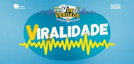 Arte da Justiça Eleitoral para as Eleições 2026 com o título “V de Verdade” no topo e a palavra ...