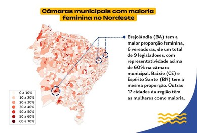 Mapa das câmaras municipais com maioria feminina no Centro-Oeste 08.03.2024