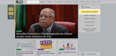 Página inicial do site do TSE