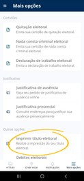 Pelo e-Título, também é possível realizar a impressão do documento. Basta acessar o Mais opções,...