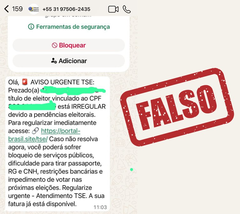 TSE alerta para golpe com cobrança para regularização de pendências eleitorais - 07.04.2026