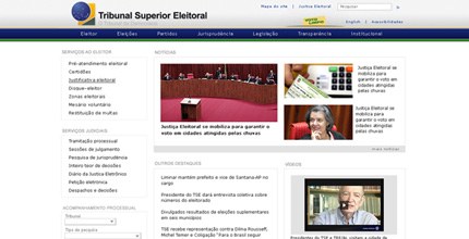 Novo layout do portal do TSE em 26.7.2012 Tela inicial do novo portal do TSE