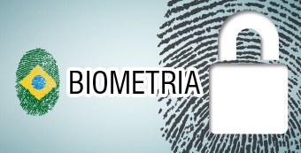 Imagem de uma digital, vinculada a um cadeado e sobre elas a palavra biometria