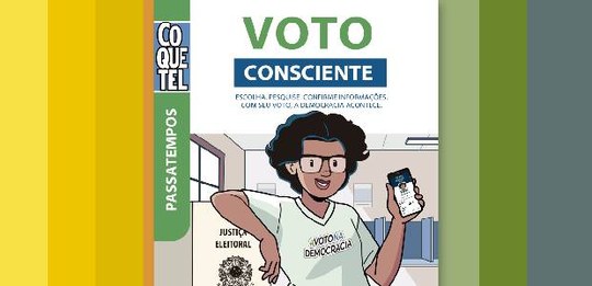 Capa da revista de passatempo Coquetel de educação democrática. Arte: Secom/TSE