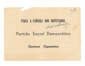 Cédula individual, impressa e distribuída por Gustavo Capanema, por ocasião das eleições de 1945...