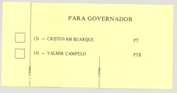 Cédula das eleições de 1994. Segundo turno para governador do Distrito Federal. 

