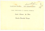 Cédula das eleições de 1945 do Partido Trabalhista Brasileiro. Comarca de Pitangui/ MG. Deputado...