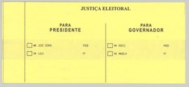 Cédula das eleições de 2002.Segundo turno para Presidente da República e Governador do Distrito ...
