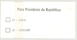 Cédula das eleições de 1989. Segundo turno para Presidente da República.

