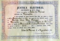 Diploma de Vereador de Nilda Iris Vaz Borges, expedido pela zona eleitoral de Patos de Minas no ...