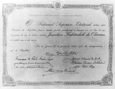 Diploma de Presidente da República para Juscelino Kubitschek de Oliveira, expedido pelo Tribunal...