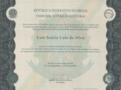 Diploma de Presidente da República para Luiz Inácio Lula da Silva, expedido pelo Tribunal Superi...