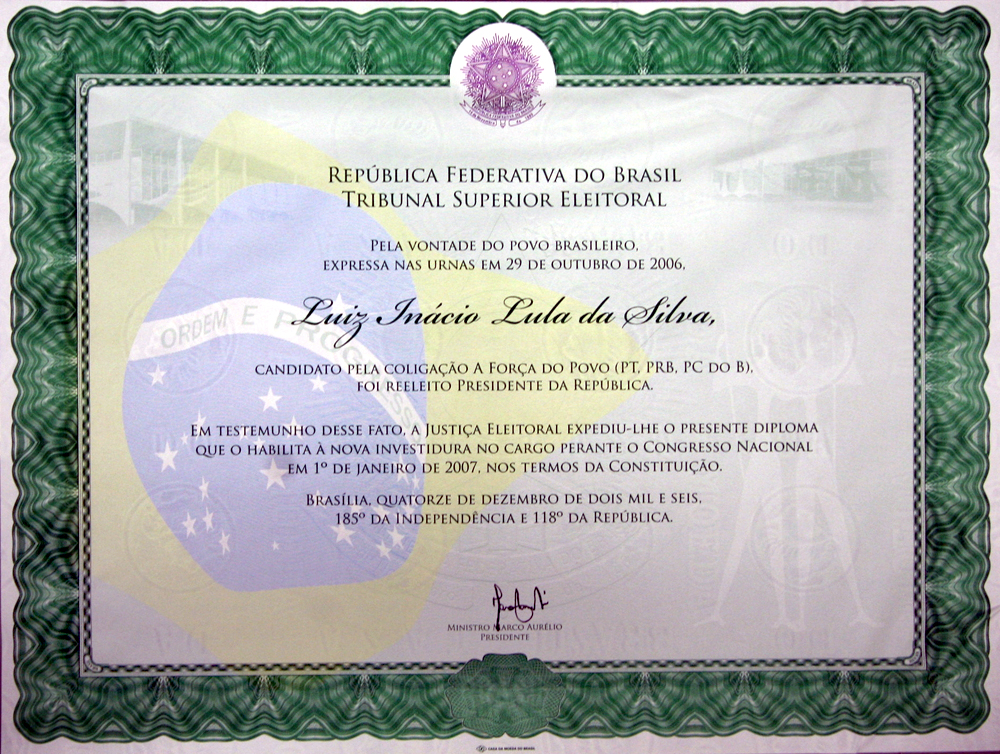 Diploma de Presidente da República de Lula