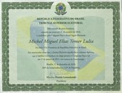 Diploma de Vice-Presidente da República para Michel Miguel Temer Lulia, expedido pelo Tribunal S...