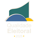 logo utilizando contornos do predio do TSE nas cores azul, verde e amarelo.  com o texto Qualida...