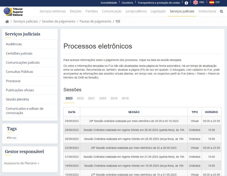 Plenário Virtual do TSE 27.09.2023