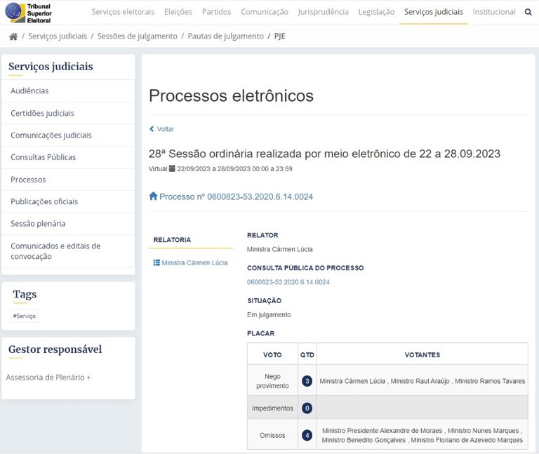 Plenário Virtual do TSE 27.09.2023