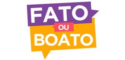 Logo "Fato ou Boato", nas cores branco, roxo e laranja.