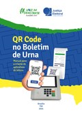 Qr code com o boletim de urna. Ao fundo ilustrações de celular e tablet com um qr code